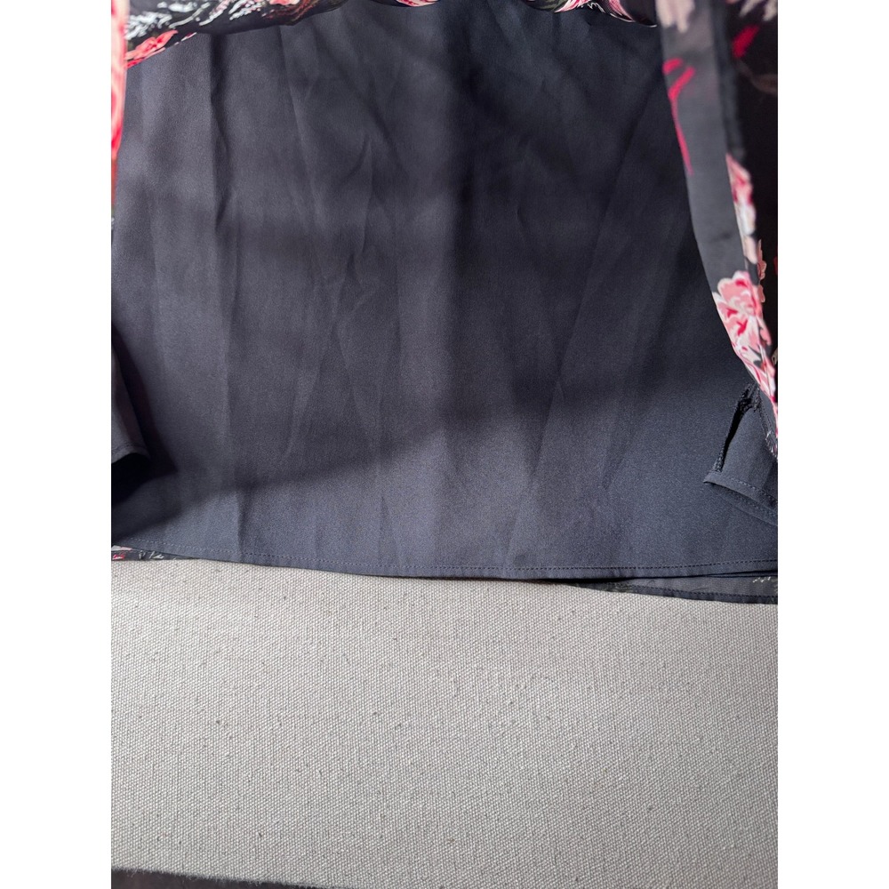 Loft Outlet Women Black Pink Floral Ruffle Neck Long Sleeve Shift Dress Size 4 - Picture 3 of 7